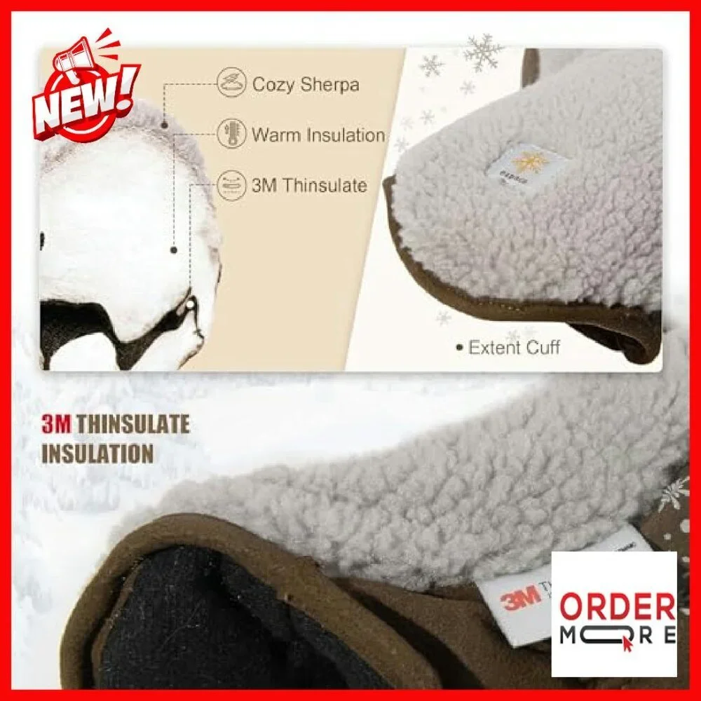 Women's Sherpa Fleece Mittens with Anti-Slip Grip for Winter